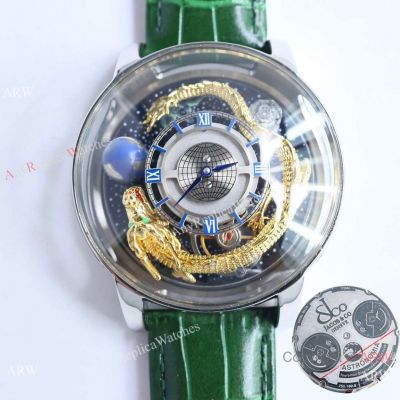 Copy Jacob & Co Astronomia Dragon Quartz Watch Green Leather Band